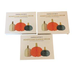 PAPER SOURCE Honeycomb 3 Assorted Pumpkins Cream Orange Blue Set of 3